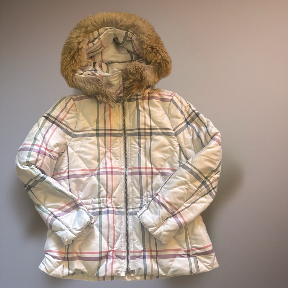 Coach Plaid Jacket with Faux Fur Hood